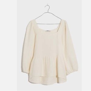 Lightspun Puff-Sleeve Peplum Top Ivory